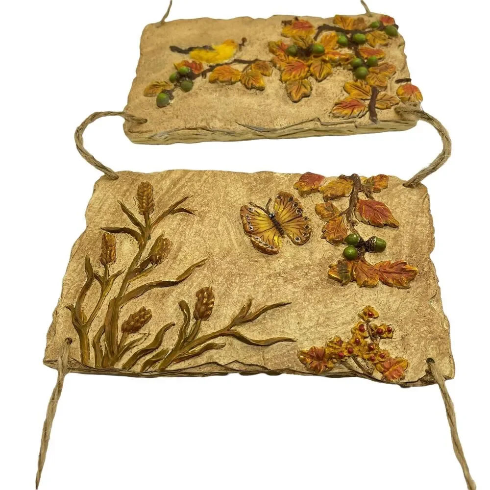 Fall Harvest Wall Hanging Vintage Pumpkins Mouse Butterfly Bird Charming 22
